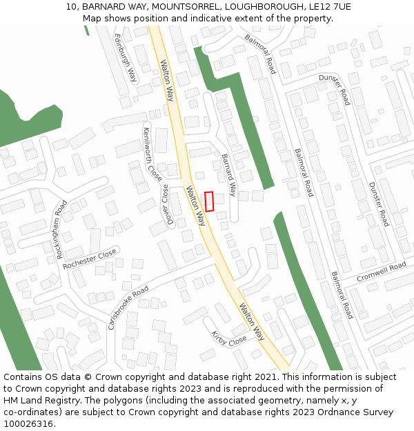 10, BARNARD WAY, MOUNTSORREL, LOUGHBOROUGH, LE12 7UE: Location map and indicative extent of plot