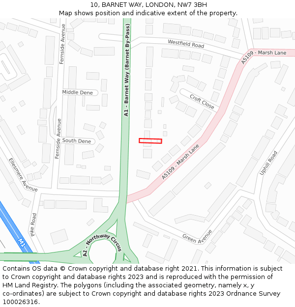 10, BARNET WAY, LONDON, NW7 3BH: Location map and indicative extent of plot