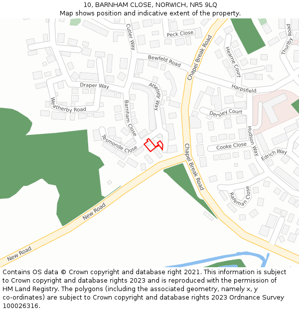 10, BARNHAM CLOSE, NORWICH, NR5 9LQ: Location map and indicative extent of plot