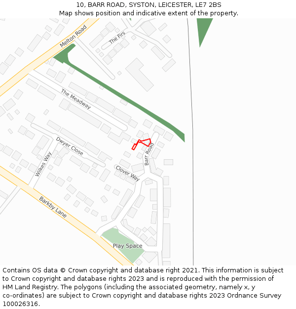 10, BARR ROAD, SYSTON, LEICESTER, LE7 2BS: Location map and indicative extent of plot