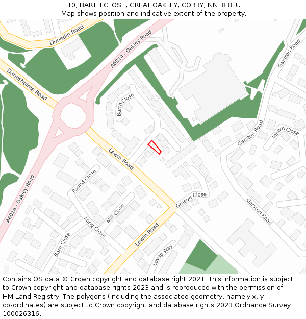 10, BARTH CLOSE, GREAT OAKLEY, CORBY, NN18 8LU: Location map and indicative extent of plot