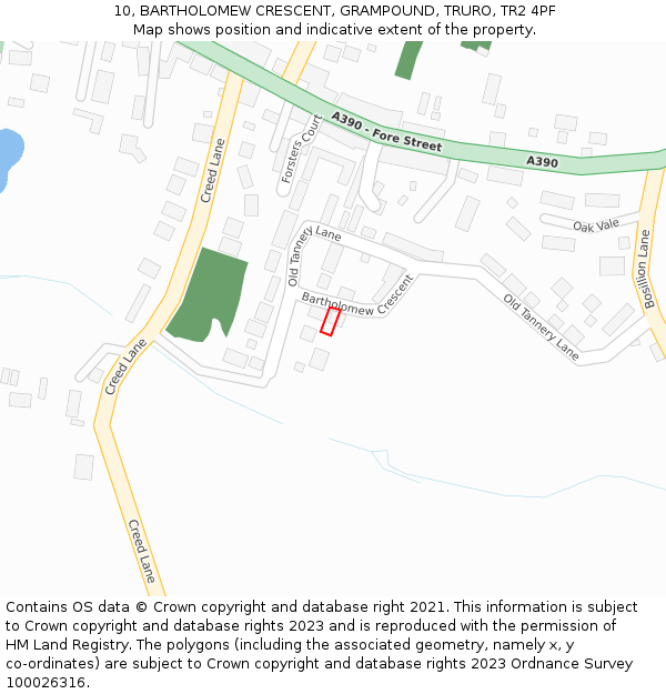 10, BARTHOLOMEW CRESCENT, GRAMPOUND, TRURO, TR2 4PF: Location map and indicative extent of plot