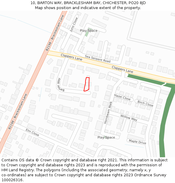 10, BARTON WAY, BRACKLESHAM BAY, CHICHESTER, PO20 8JD: Location map and indicative extent of plot