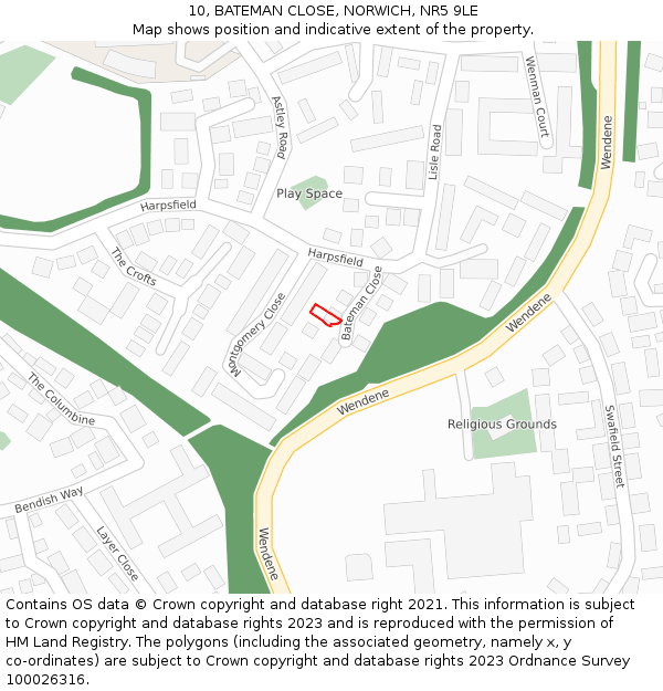 10, BATEMAN CLOSE, NORWICH, NR5 9LE: Location map and indicative extent of plot