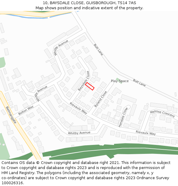 10, BAYSDALE CLOSE, GUISBOROUGH, TS14 7AS: Location map and indicative extent of plot