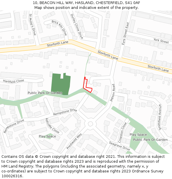 10, BEACON HILL WAY, HASLAND, CHESTERFIELD, S41 0AF: Location map and indicative extent of plot
