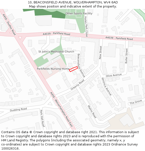 10, BEACONSFIELD AVENUE, WOLVERHAMPTON, WV4 6AD: Location map and indicative extent of plot
