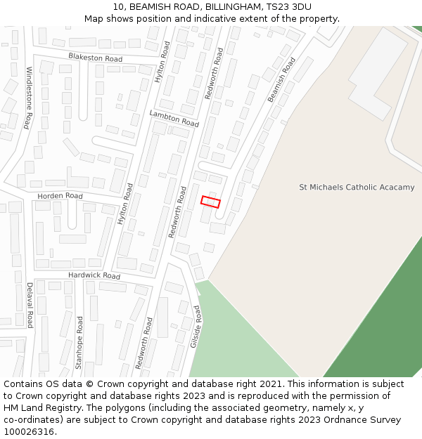 10, BEAMISH ROAD, BILLINGHAM, TS23 3DU: Location map and indicative extent of plot