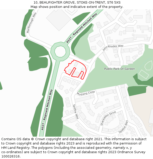 10, BEAUFIGHTER GROVE, STOKE-ON-TRENT, ST6 5XS: Location map and indicative extent of plot