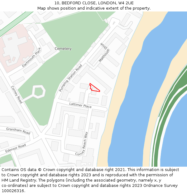 10, BEDFORD CLOSE, LONDON, W4 2UE: Location map and indicative extent of plot