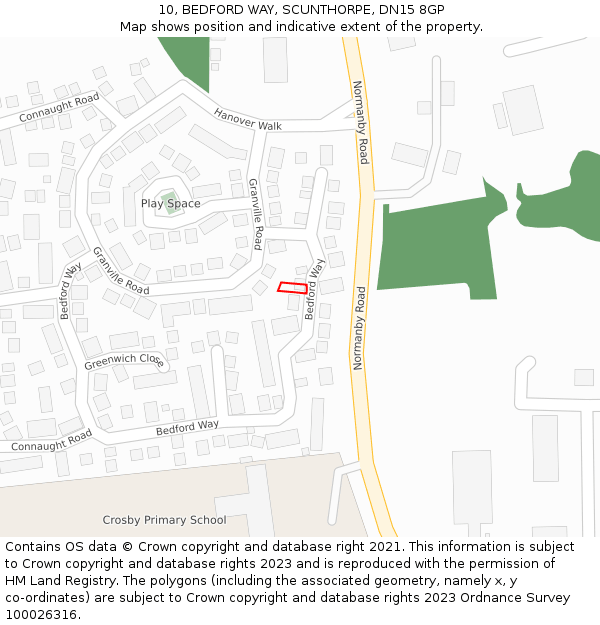 10, BEDFORD WAY, SCUNTHORPE, DN15 8GP: Location map and indicative extent of plot