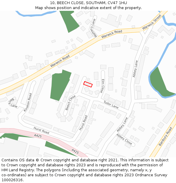 10, BEECH CLOSE, SOUTHAM, CV47 1HU: Location map and indicative extent of plot