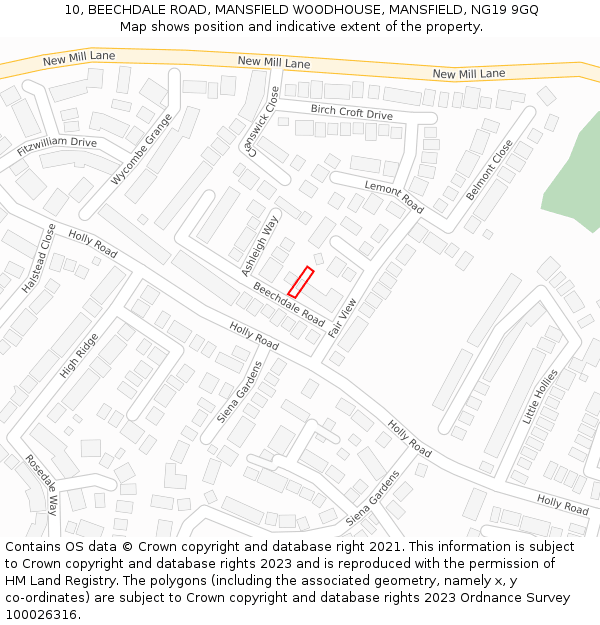 10, BEECHDALE ROAD, MANSFIELD WOODHOUSE, MANSFIELD, NG19 9GQ: Location map and indicative extent of plot