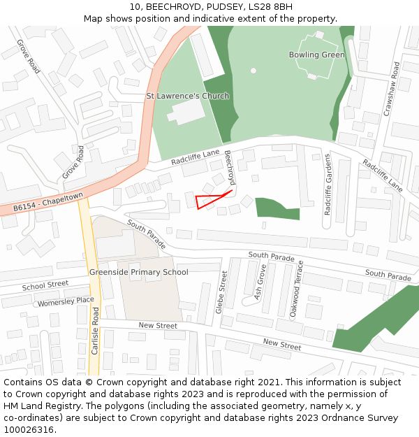 10, BEECHROYD, PUDSEY, LS28 8BH: Location map and indicative extent of plot