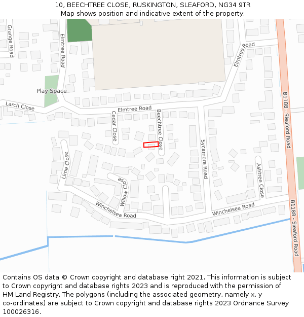 10, BEECHTREE CLOSE, RUSKINGTON, SLEAFORD, NG34 9TR: Location map and indicative extent of plot