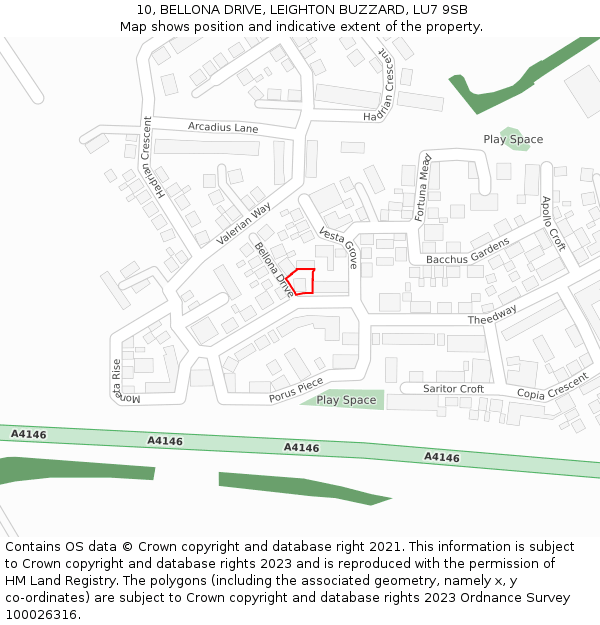 10, BELLONA DRIVE, LEIGHTON BUZZARD, LU7 9SB: Location map and indicative extent of plot