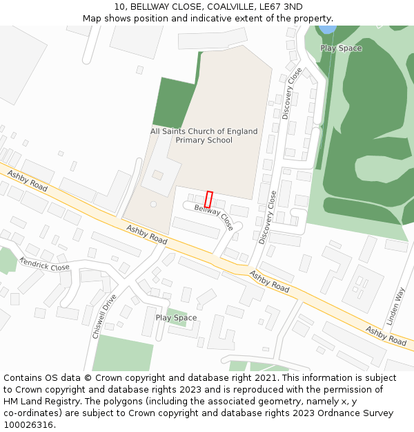 10, BELLWAY CLOSE, COALVILLE, LE67 3ND: Location map and indicative extent of plot