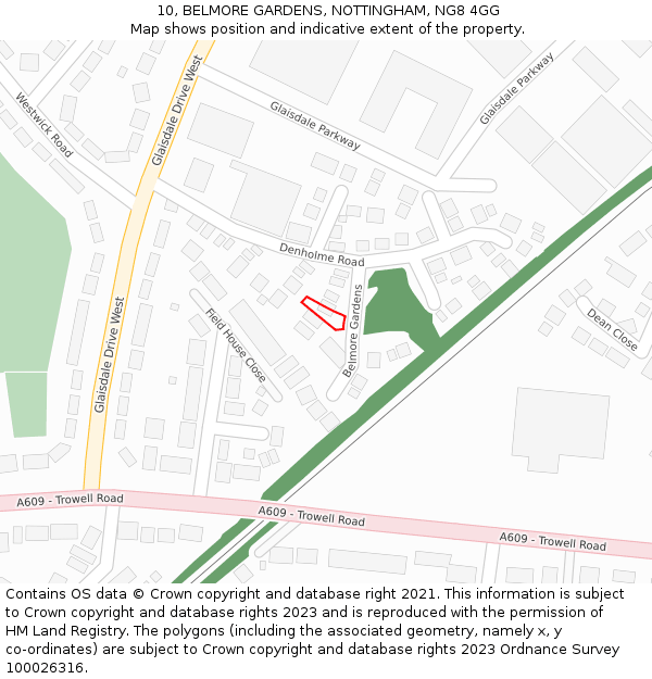 10, BELMORE GARDENS, NOTTINGHAM, NG8 4GG: Location map and indicative extent of plot