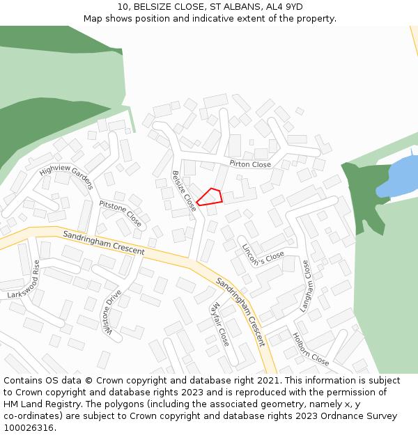10, BELSIZE CLOSE, ST ALBANS, AL4 9YD: Location map and indicative extent of plot