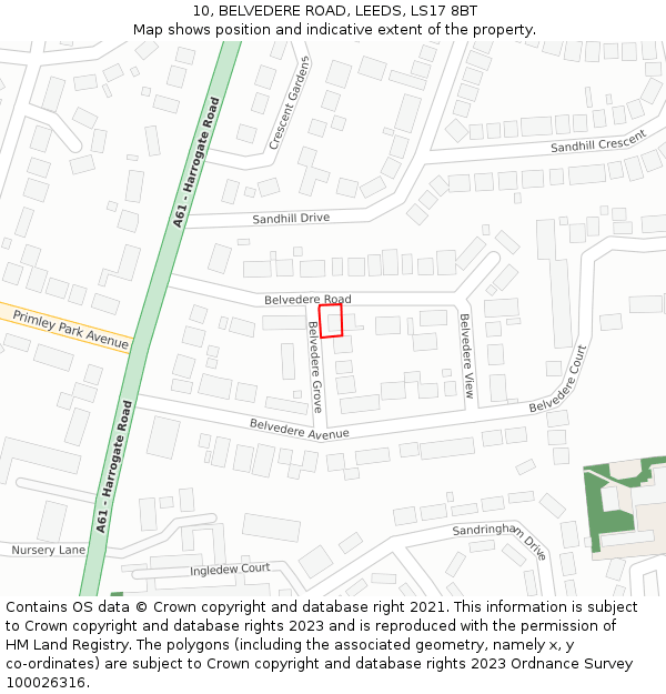 10, BELVEDERE ROAD, LEEDS, LS17 8BT: Location map and indicative extent of plot