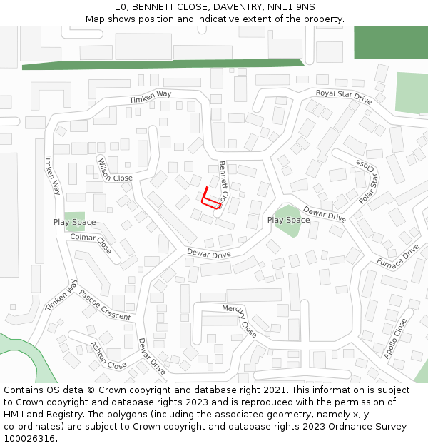 10, BENNETT CLOSE, DAVENTRY, NN11 9NS: Location map and indicative extent of plot