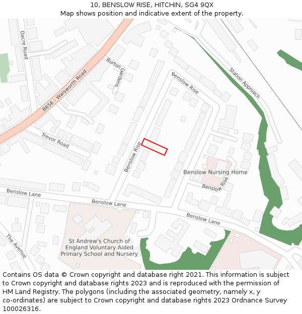 10, BENSLOW RISE, HITCHIN, SG4 9QX: Location map and indicative extent of plot