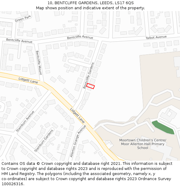 10, BENTCLIFFE GARDENS, LEEDS, LS17 6QS: Location map and indicative extent of plot
