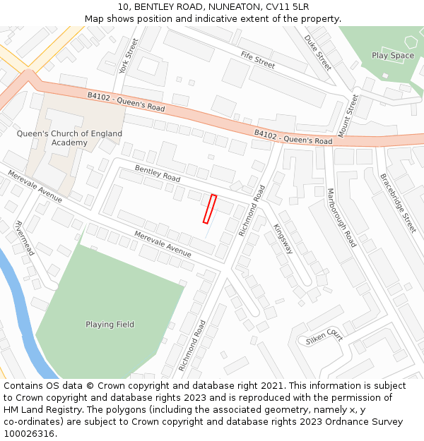 10, BENTLEY ROAD, NUNEATON, CV11 5LR: Location map and indicative extent of plot