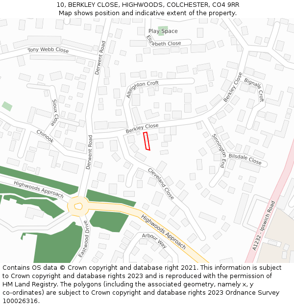 10, BERKLEY CLOSE, HIGHWOODS, COLCHESTER, CO4 9RR: Location map and indicative extent of plot