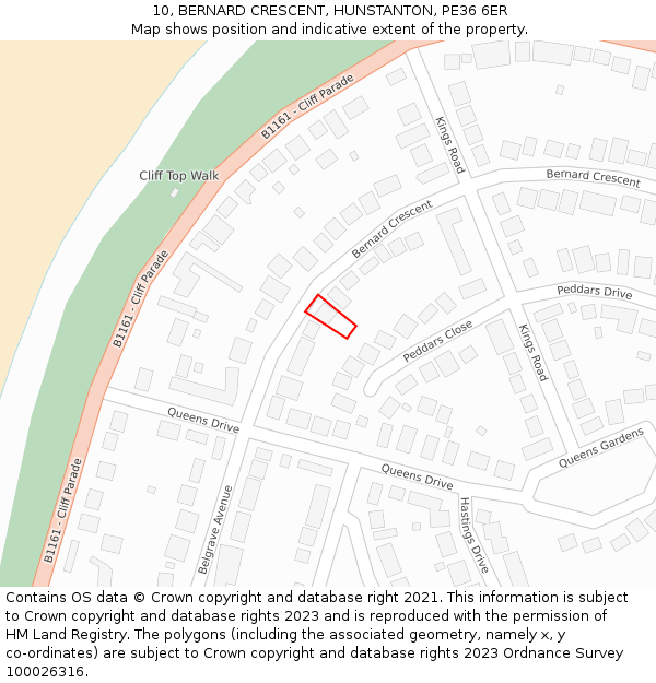 10, BERNARD CRESCENT, HUNSTANTON, PE36 6ER: Location map and indicative extent of plot