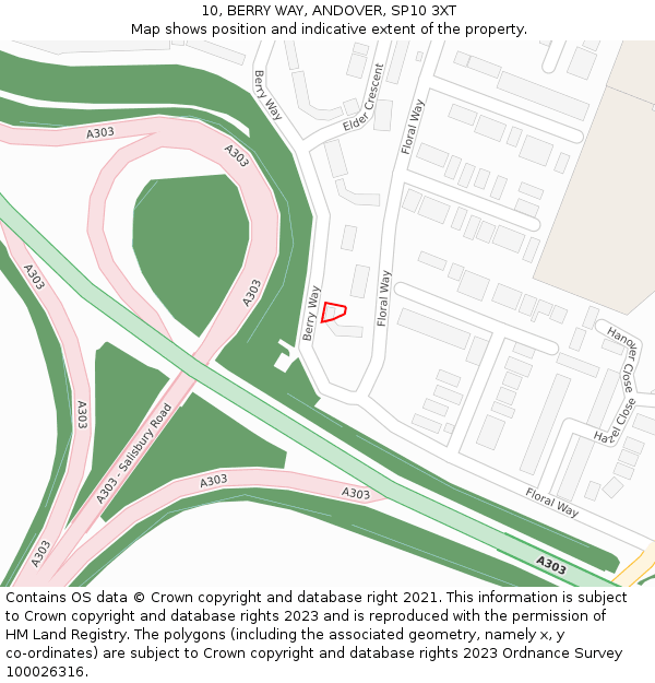 10, BERRY WAY, ANDOVER, SP10 3XT: Location map and indicative extent of plot