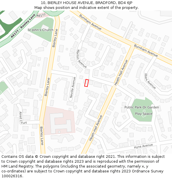10, BIERLEY HOUSE AVENUE, BRADFORD, BD4 6JP: Location map and indicative extent of plot