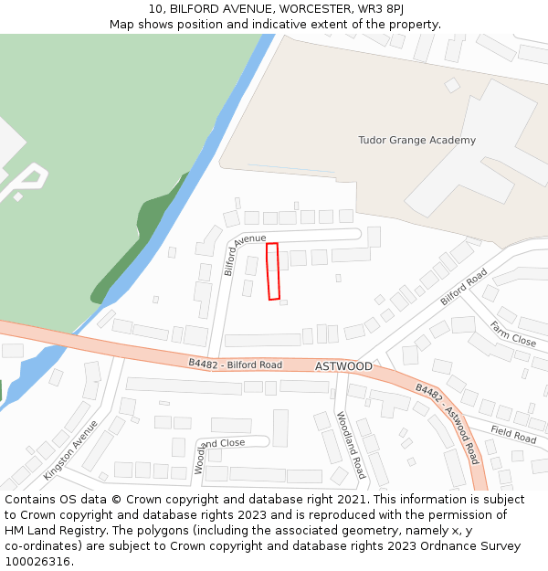 10, BILFORD AVENUE, WORCESTER, WR3 8PJ: Location map and indicative extent of plot