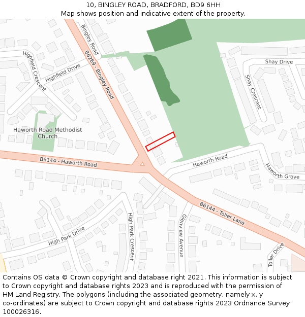 10, BINGLEY ROAD, BRADFORD, BD9 6HH: Location map and indicative extent of plot