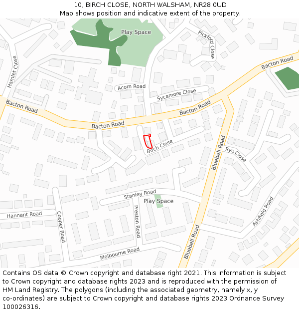 10, BIRCH CLOSE, NORTH WALSHAM, NR28 0UD: Location map and indicative extent of plot