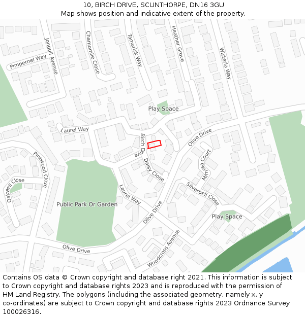 10, BIRCH DRIVE, SCUNTHORPE, DN16 3GU: Location map and indicative extent of plot