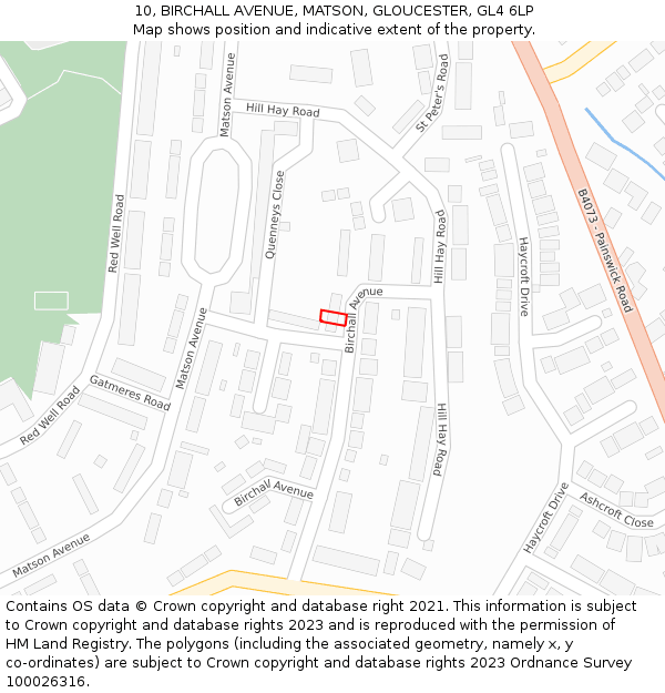 10, BIRCHALL AVENUE, MATSON, GLOUCESTER, GL4 6LP: Location map and indicative extent of plot