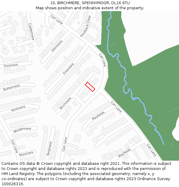 10, BIRCHMERE, SPENNYMOOR, DL16 6TU: Location map and indicative extent of plot