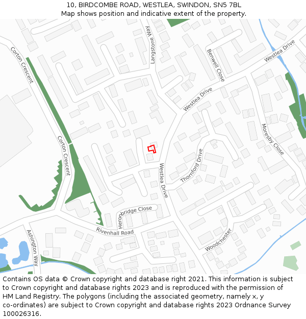 10, BIRDCOMBE ROAD, WESTLEA, SWINDON, SN5 7BL: Location map and indicative extent of plot