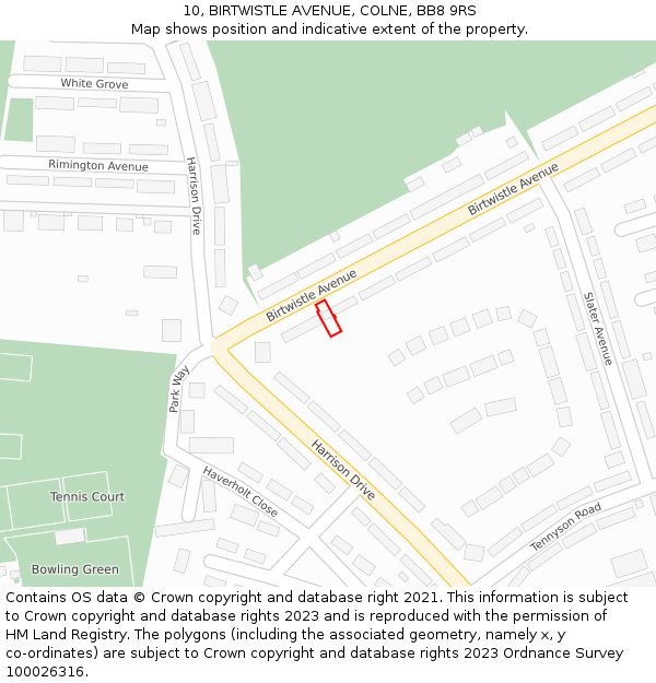 10, BIRTWISTLE AVENUE, COLNE, BB8 9RS: Location map and indicative extent of plot