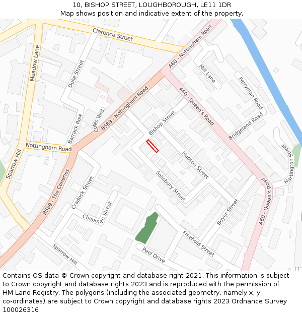 10, BISHOP STREET, LOUGHBOROUGH, LE11 1DR: Location map and indicative extent of plot