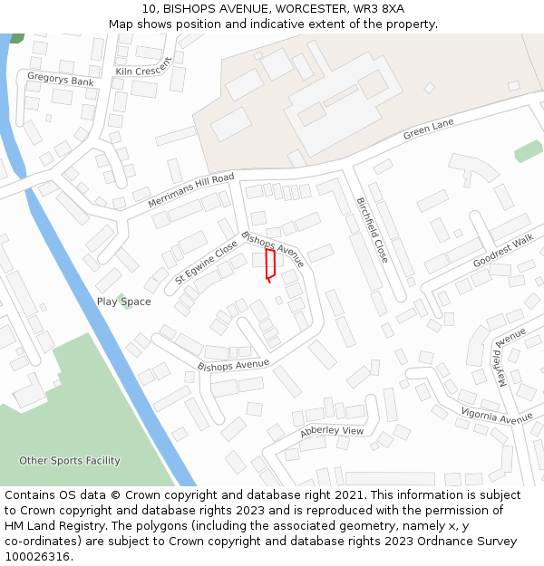 10, BISHOPS AVENUE, WORCESTER, WR3 8XA: Location map and indicative extent of plot