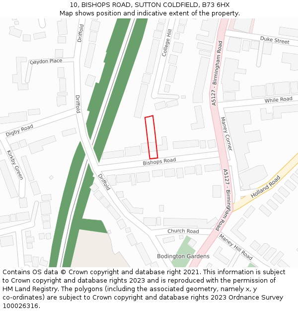 10, BISHOPS ROAD, SUTTON COLDFIELD, B73 6HX: Location map and indicative extent of plot