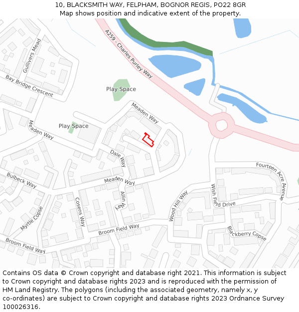 10, BLACKSMITH WAY, FELPHAM, BOGNOR REGIS, PO22 8GR: Location map and indicative extent of plot