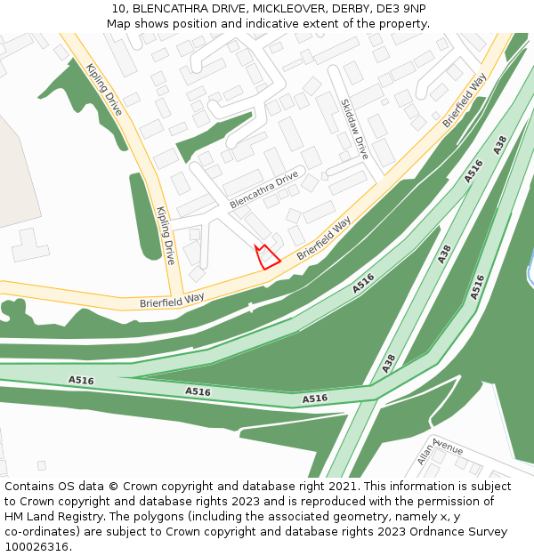10, BLENCATHRA DRIVE, MICKLEOVER, DERBY, DE3 9NP: Location map and indicative extent of plot
