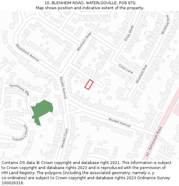 10, BLENHEIM ROAD, WATERLOOVILLE, PO8 9TQ: Location map and indicative extent of plot