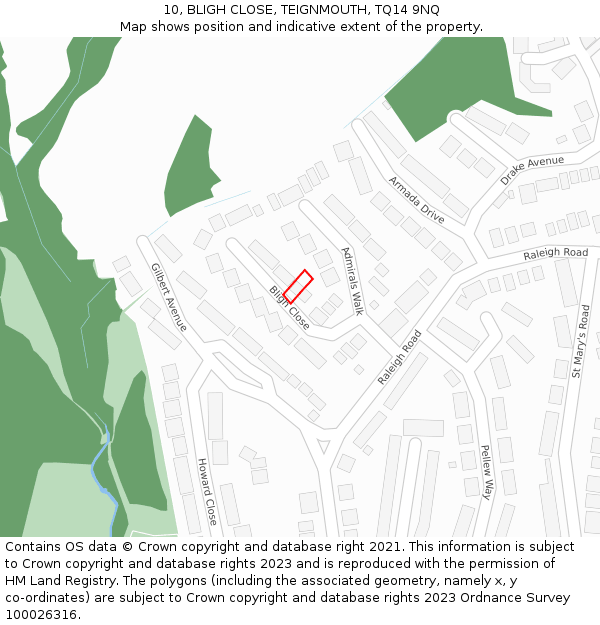 10, BLIGH CLOSE, TEIGNMOUTH, TQ14 9NQ: Location map and indicative extent of plot
