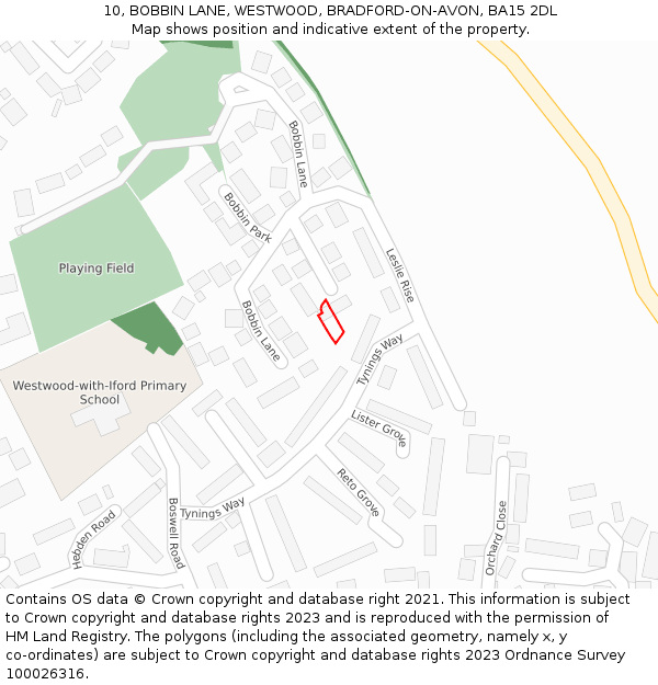 10, BOBBIN LANE, WESTWOOD, BRADFORD-ON-AVON, BA15 2DL: Location map and indicative extent of plot