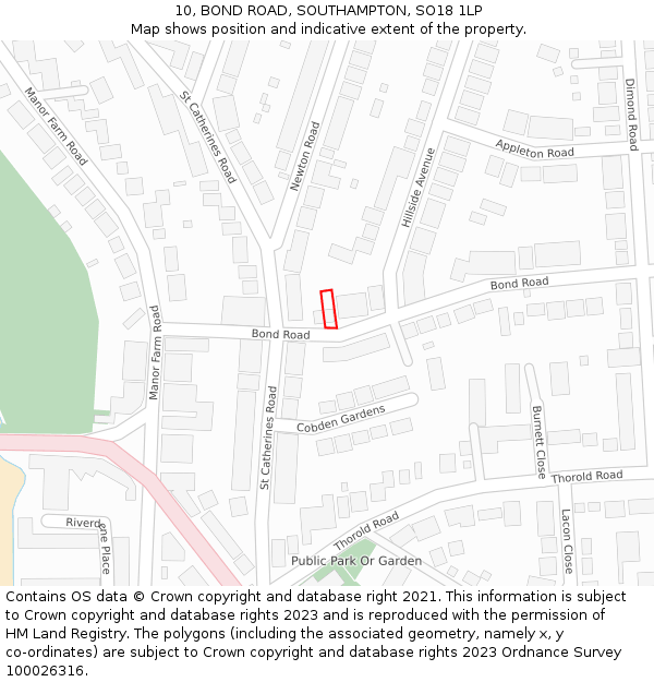 10, BOND ROAD, SOUTHAMPTON, SO18 1LP: Location map and indicative extent of plot