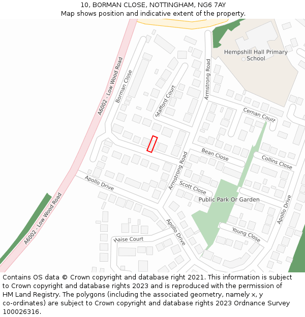 10, BORMAN CLOSE, NOTTINGHAM, NG6 7AY: Location map and indicative extent of plot